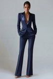 Women's Dark Green One Button Peak Lapel 2-piece Work Suits
