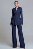 Fuchsia Notched Lapel 2-piece One Button Women's Work Suits with Belt