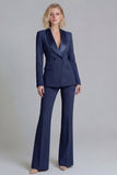 2 Piece Fresh Emerald Shawl Lapel Double Breasted Women's Work Suits
