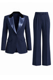 Women's Dark Green One Button Peak Lapel 2-piece Work Suits