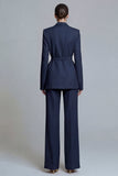 Fuchsia Notched Lapel 2-piece One Button Women's Work Suits with Belt