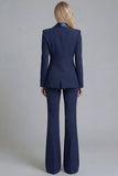 Navy Shawl Lapel 2 Piece Single Breasted Women's Work Suits