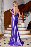 Lilac Mermaid Spaghetti Straps Corset Prom Dress with Split Front