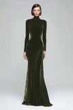 Black Mermaid High Neck Velvet Long Formal Dress with Lace