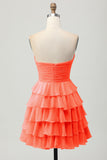 Sky Blue Strapless A Line Tiered Short Prom Dress with Bow