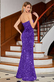 Lavender Strapless Sequins Long Mermaid Prom Dress With Slit