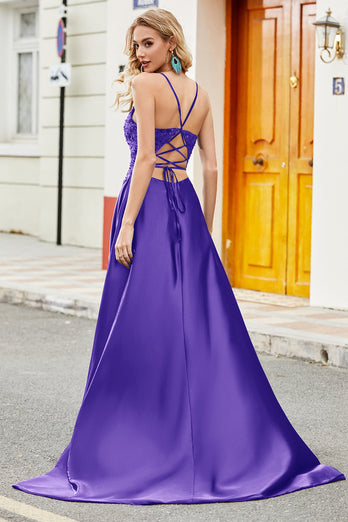 Trendy A Line Spaghetti Straps Lilac Long Prom Dress with Appliques