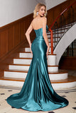 Mermaid Royal Blue Sweetheart Corset Prom Dress with Slit