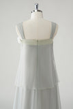 Grey Tiered Chiffon Spaghetti Straps Mother of the Bride Dress with Beading