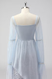 Lace Light Blue Chiffon Long Sleeves Spaghetti Straps Mother of the Bride Dress