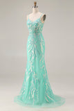 Sparkly Purple Mermaid Corset Sequins Long Prom Dress with Lace Appliques