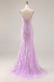 Mermaid Sequins Corset Long Mint Green Prom Dress with Embroidery