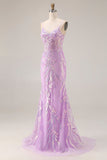 Mermaid Sequins Corset Long Mint Green Prom Dress with Embroidery