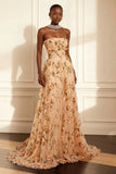 Purple Strapless Appliqued A-Line Long Prom Dress With 3D Flowers