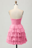 Yellow Strapless A Line Tiered Short Prom Dress with Bow