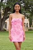 Strapless Hot Pink Bodycon Homecoming Dress with 3D Flowers