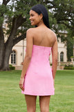 Strapless Hot Pink Bodycon Homecoming Dress with 3D Flowers