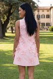 Hot Pink High Neck A-Line Homecoming Dress with 3D Flowers