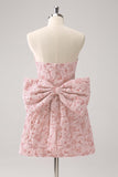 Fuchsia A Line Floral Strapless Short Homecoming Dress With Bow