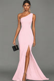 Mermaid Black One Shoulder Formal Dress with Slit