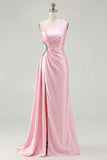Black Mermaid One Shoulder Cut Out Long Prom Dress with Slit