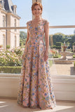 Green A-Line Tulle Embroidered V-Neck Long Mother Of the Bride Dress