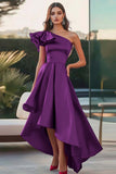Fuchsia One Shoulder High-Low Satin A Line Formal Dress