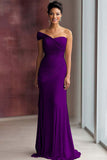 Light Khaki Jersey Sheath One Shoulder Pleated Gala Dress