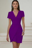 Ivory V-Neck Pleated Work Dress with Short Sleeves