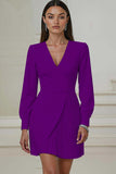 Ivory V-Neck Pleated Work Dress with Long Sleeves