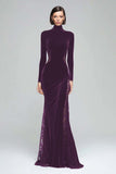 Black Mermaid High Neck Velvet Long Formal Dress with Lace