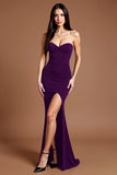 Sweetheart Black Mermaid Crepe Formal Dress with Slit