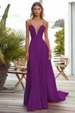Pink A Line Pleated Long Wedding Guest Dress