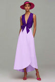 Orange And Fuchsia Colorblock V Neck A Line Formal Dress