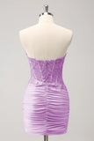 Fuchsia Sweetheart Corset Tight Cocktail Dress with Beading