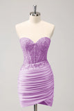 Fuchsia Sweetheart Corset Tight Cocktail Dress with Beading