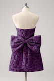 Fuchsia A Line Floral Strapless Short Homecoming Dress With Bow
