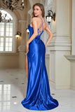 Royal Blue Mermaid Spaghetti Straps Long Corset Prom Dress