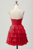 Sky Blue Strapless A Line Tiered Short Prom Dress with Bow