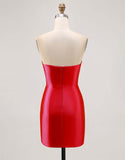 Fuchsia Strapless Beaded Bodycon Short Prom Dress with Slit