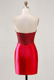 Sparkly Fuchsia Corset Tight Satin Short Prom Dress