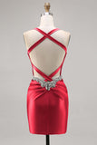 Corset Satin Bodycon Dark Green Cocktail Dress