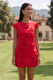Yellow Round Neck Bodycon Homecoming Dress with 3D Flowers
