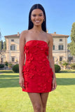 Strapless Hot Pink Bodycon Homecoming Dress with 3D Flowers