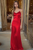 Spaghetti Straps Coffee Satin Long Formal Dress