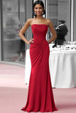 Coffee Jersey Sheath Strapless Ruched Gala Dress