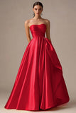 Yellow Strapless A Line Satin Long Prom Dress