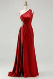 Black Mermaid One Shoulder Cut Out Long Prom Dress with Slit