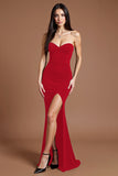 Sweetheart Black Mermaid Crepe Formal Dress with Slit