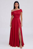 Yellow A-Line One Shoulder Maxi Dress with Slit